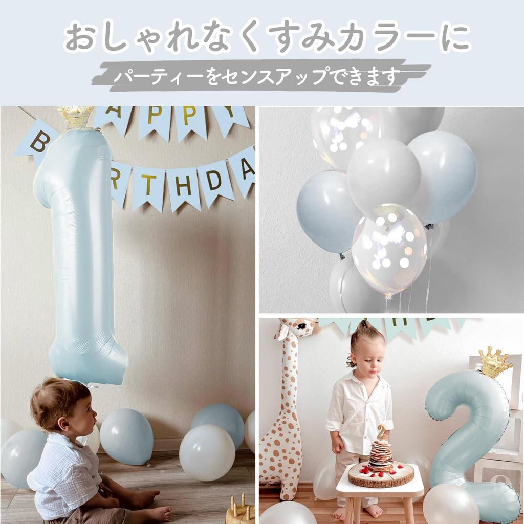 Iysoll Baby Blue 1 Year Old Birthday Decoration Set Large Number Balloon 40 Inch Muted Color First Year Number Balloon Crown