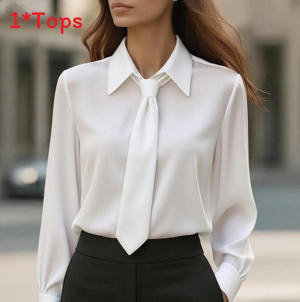 Basic Style Long Sleeve Polyester Shirt With Splicing For Office Casual Women