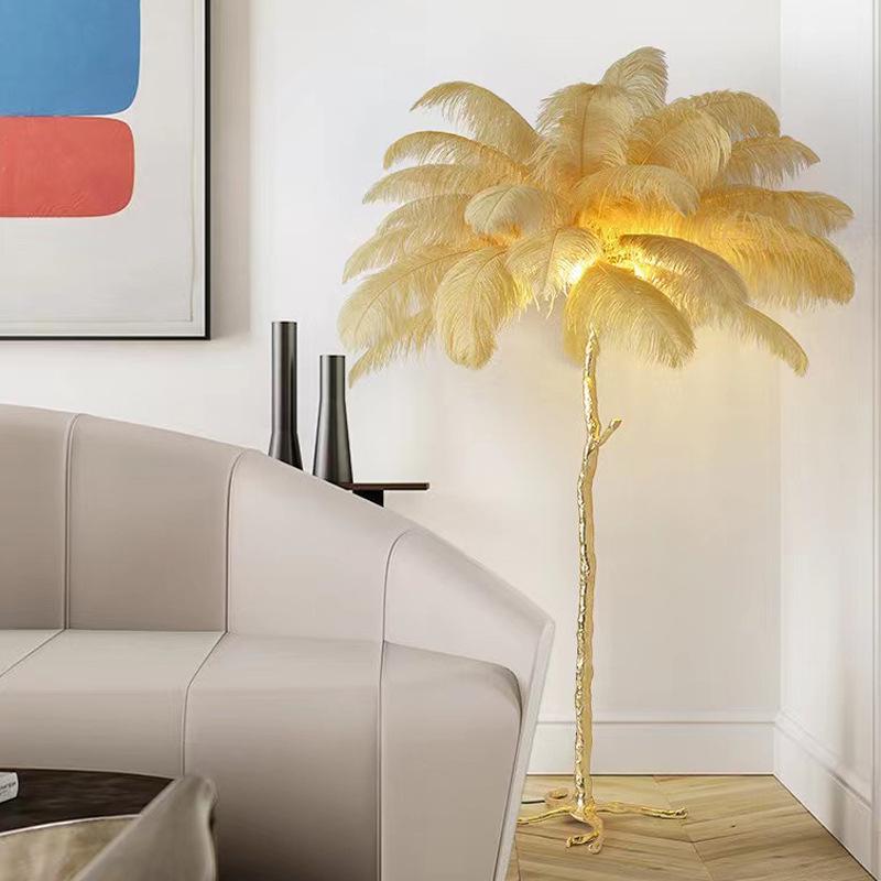 Nordic Simple Villa Living Room Lamp: Italian Copper Base with Ostrich Feather
