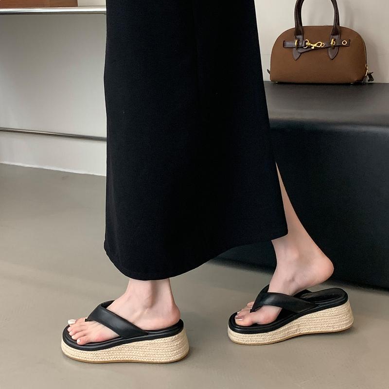 Fashion Women's Platform Silver Shoes, Platform Shoes, White, Hemp Rope, Flip-flops, Fashionable Design