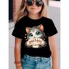 Tailles européennes Mode T-shirt à manches courtes pour filles avec impression dessin animé de chat Haut décontracté NYDX5928