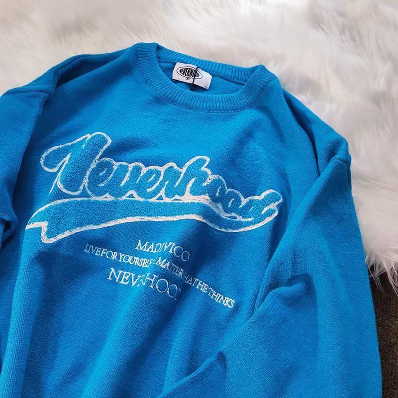 Unisex Oversized Retro Strickpullover Mit Gestickten Buchstaben Lässiger Baumwollmischungs Pullover Winter