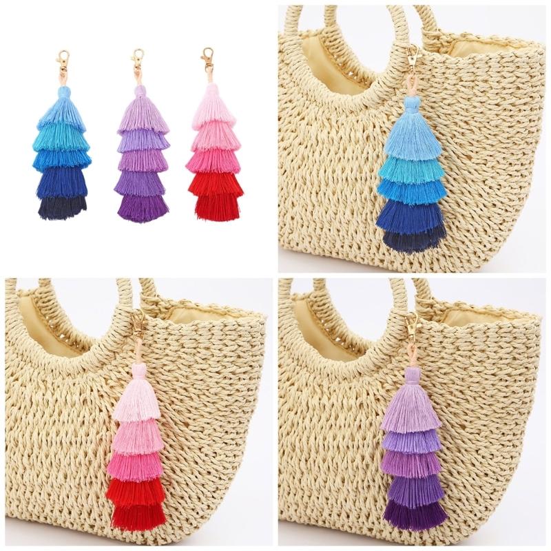 Colorful Tassels Keychains Bohemian Tassels Bag Decorations Charm Car Keyrings Holder for Womens Handbags Pendant Charm