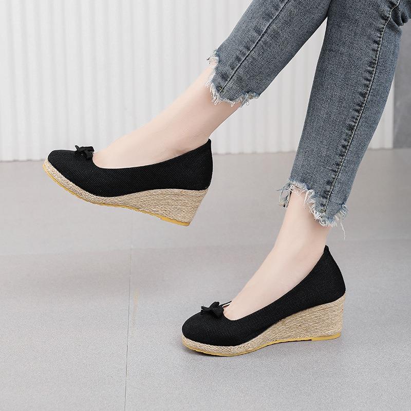 French Xiaoxiangfeng High Heels Women's Wedge Heel Temperament Bow Pointed Single Shoes