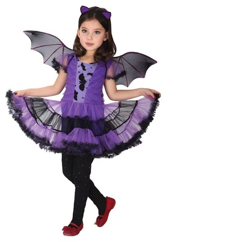 

Детское фиолетовое платье принцессы-вампира с летучей мышью, нарядный костюм для косплея, одежда для игры на Хэллоуин S