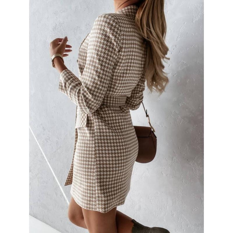 JKASHDK Women's Fashion Spring Fall Stripe Print Long Sleeve POLO Neck High Waist Casual Dresses
