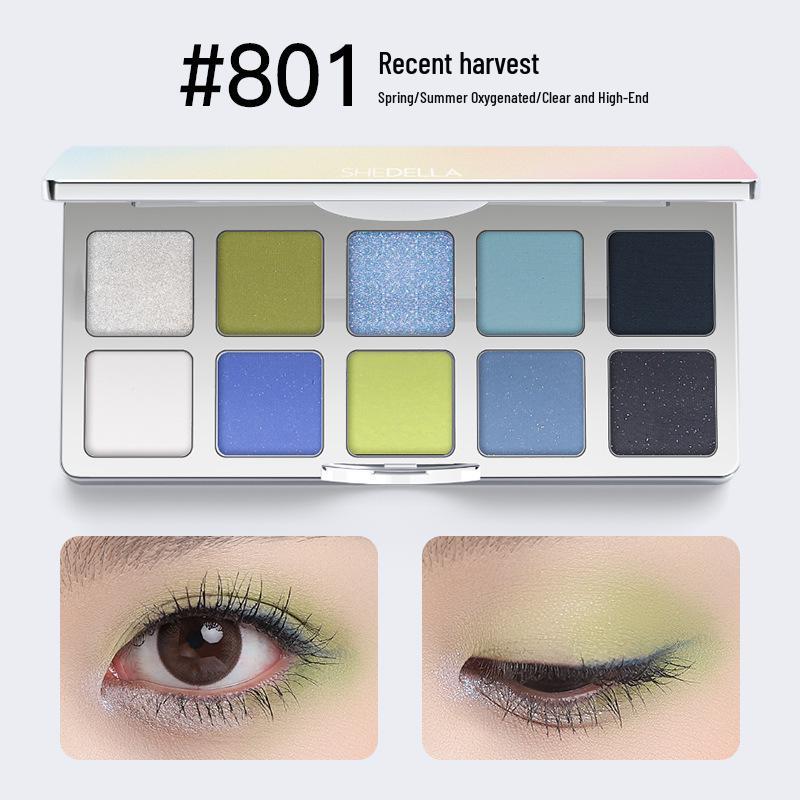 

Палетка теней для век Shedella Dreamy на десять цветов: Синие, черные и зеленые блестящие оттенки