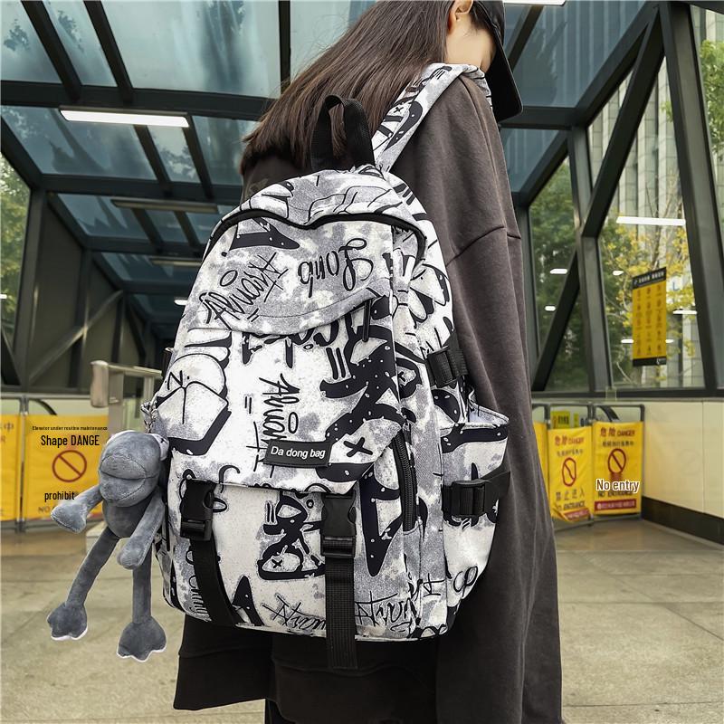 Trendy Harajuku-Style Graffiti Backpack for Students - Large Capacity, Unisex, Perfect for High School & College