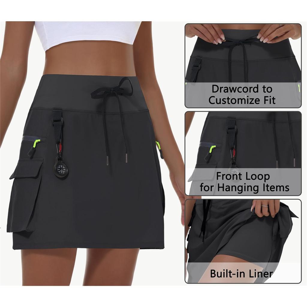 Women's Hiking Cargo Skirt Outdoor Sports Zipper Tennis Skirt