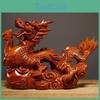Carved Wood Statue Dragon Chinese Fengshui Ornament Year Car Dashboard Sculpture For
