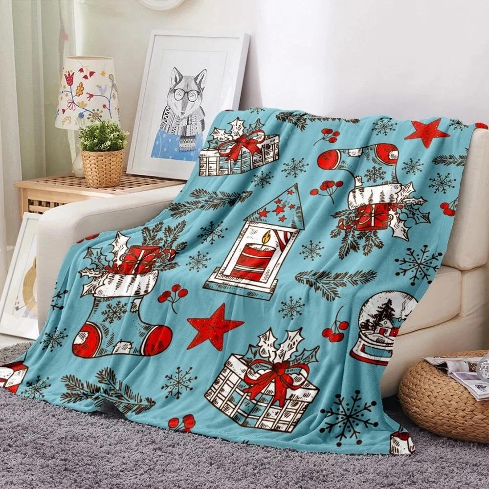 Christmas Theme Flannel Throw Blanket Christmas Tree Snowflake Pattern for Couch Bed Sofa Festival Gift for Boy Girl Lightweight