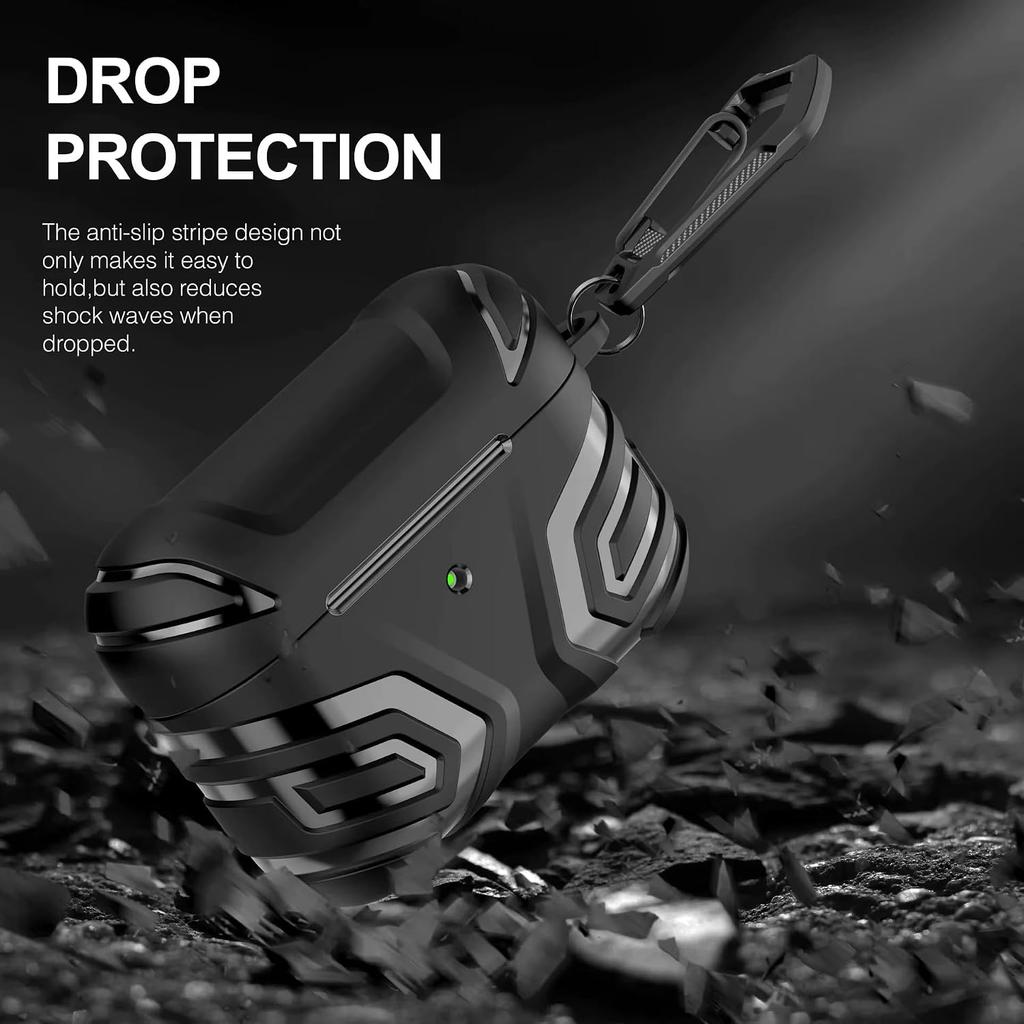 Protective AirPods Pro 2nd Generation Case Cover with Carabiner, with Keychain, Military-Grade Design, Full Body Protection, Black