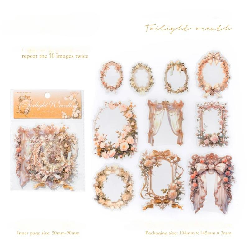 20 Stück/Packung Blumenrandaufkleber Ästhetische Sticketiketten Dekoratives Tagebuchalbum Scrapbooking Material Junk Journal Supplies