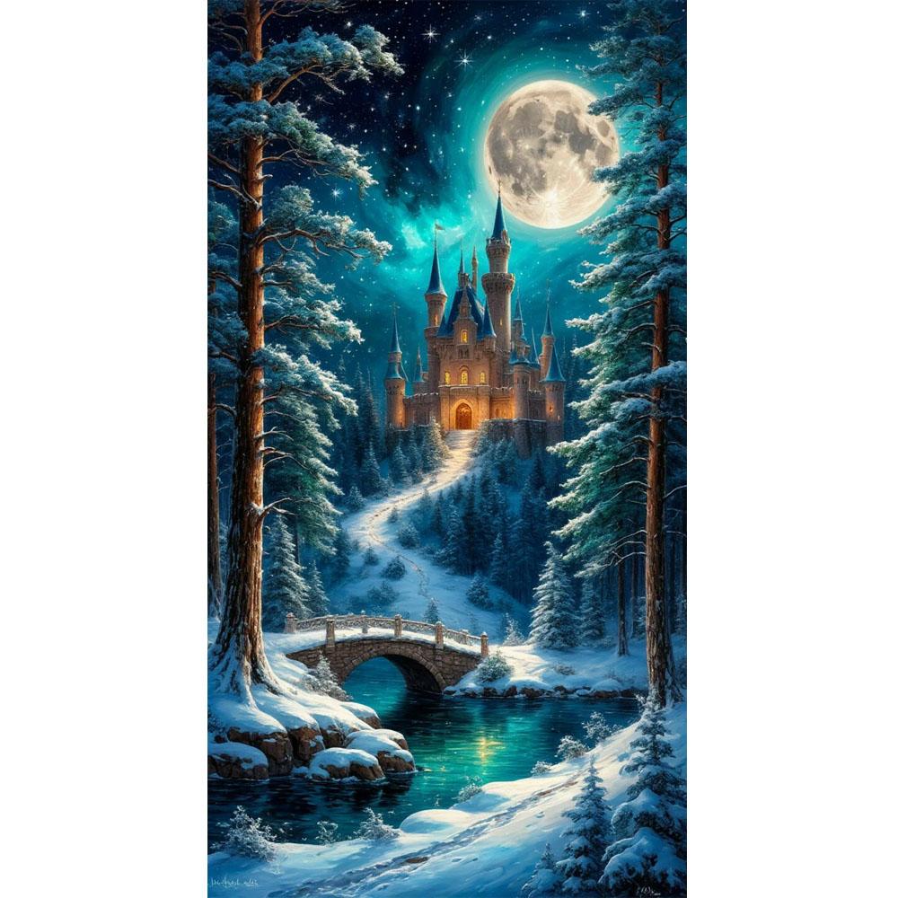 Large Size Mosaic DIY Full Diamond Painting Kits Art Forest Lakes and Moon Embroidery Cross Stitch Rhinestones