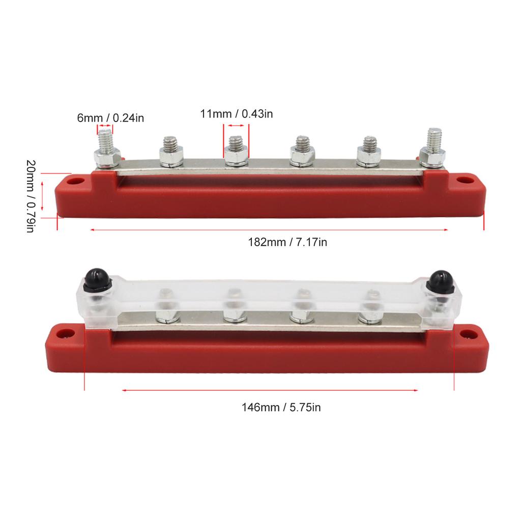 Power Distribution Block M6 Screw 6 Terminal Bus Bar DC 12V‑48V 150A for Automobile Boat
