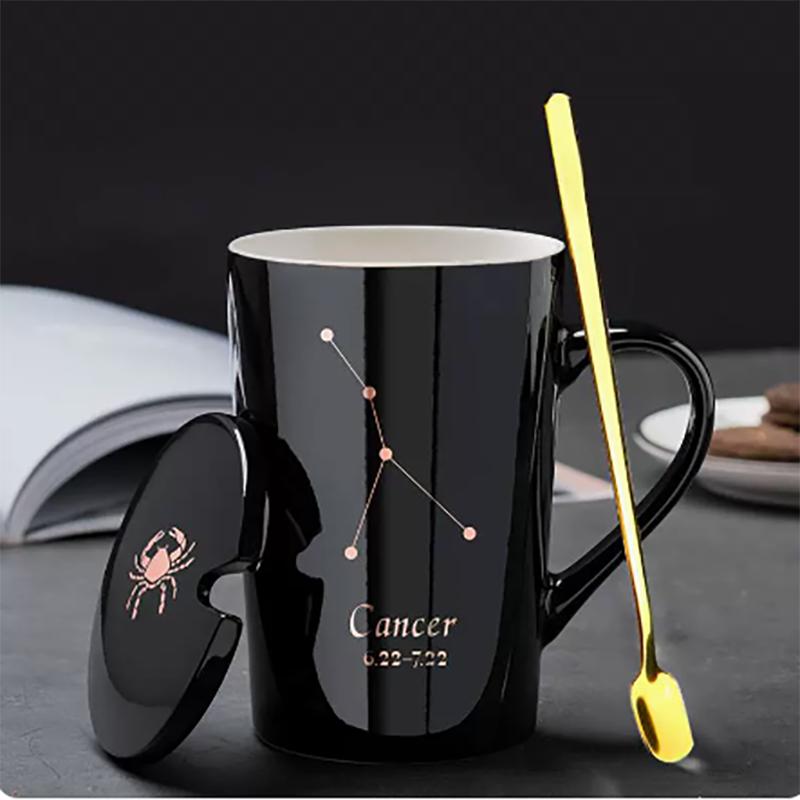 400ml 12 Constellation Mug with Lid Spoon Large Capacity Japanese Ceramic Water Cup Home Office Male and Female Couple