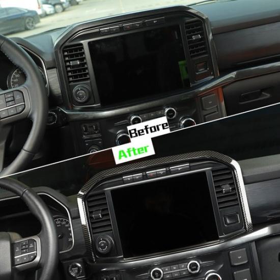Carbon Fiber Center Console Navigation Cover Trim Frame Bezels For Ford F150 21+
