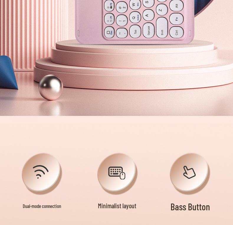 Wireless Bluetooth Keyboard with Round Keycaps for Apple & Huawei Tablets/Phones