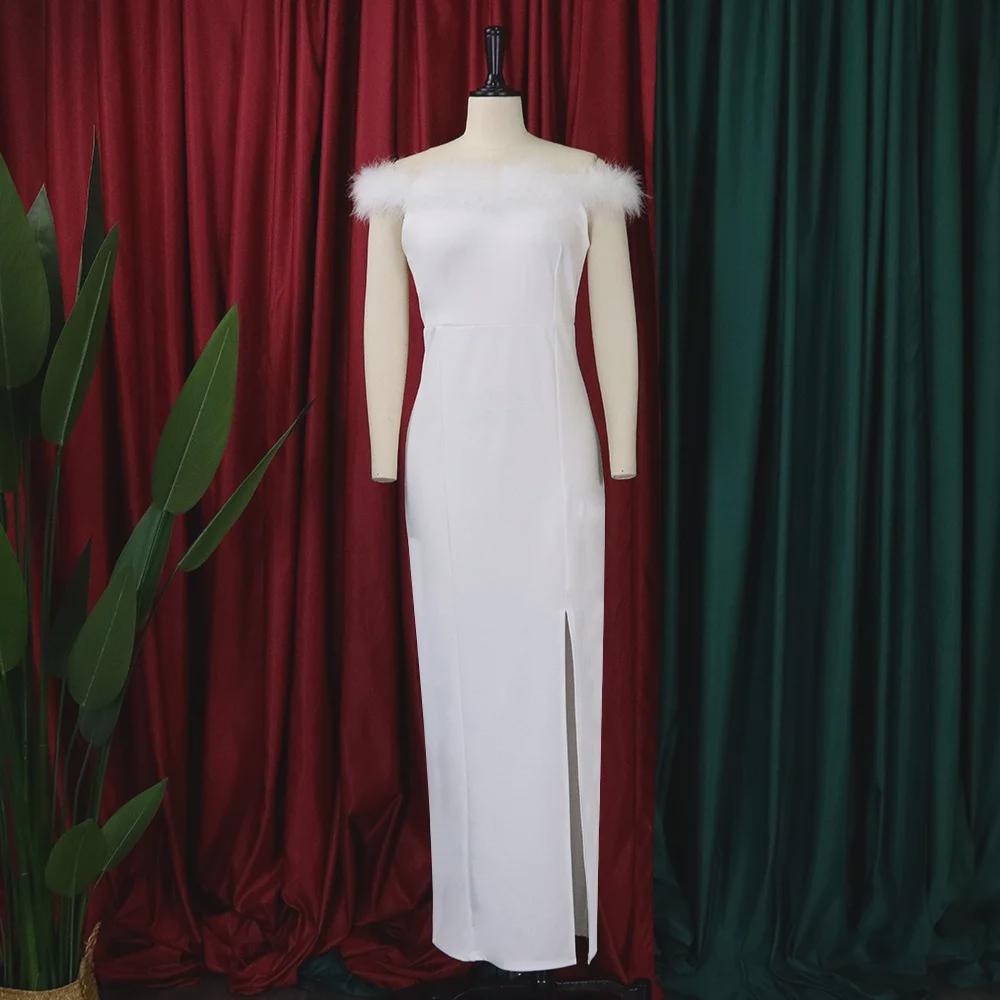 D285 2022 New Women's European & American Fashion Feather Evening Gown