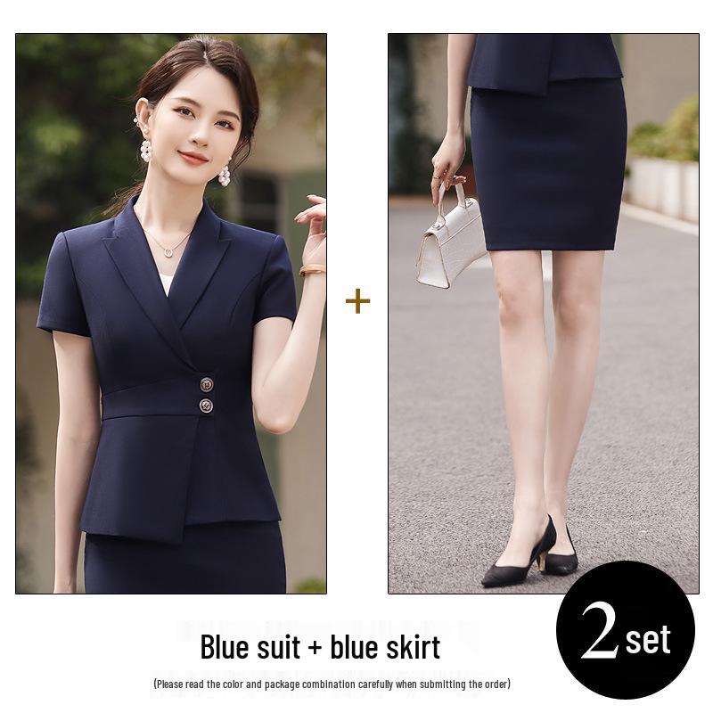 Women's Professional Gray Summer Suit - Elegant Workwear for Beauty Salons and Jewelry Stores