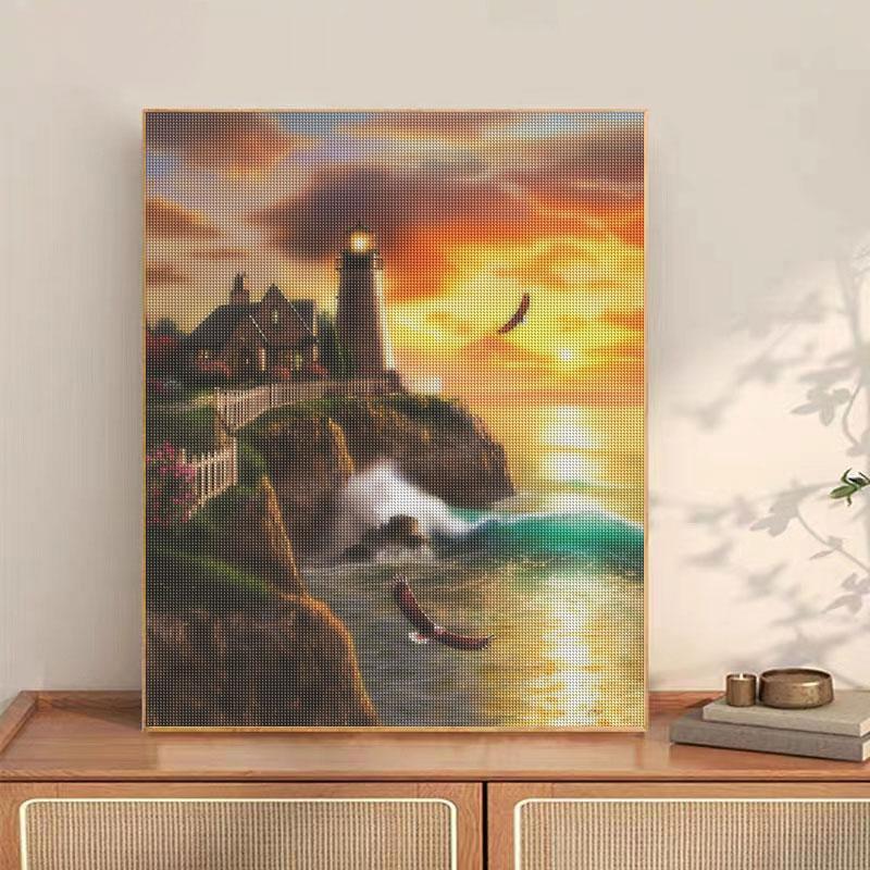 Diamond Painting Landscape Full Round Embroidery Lighthouse Picture Rhinestone Mosaic Home Decor Art 30x40cm