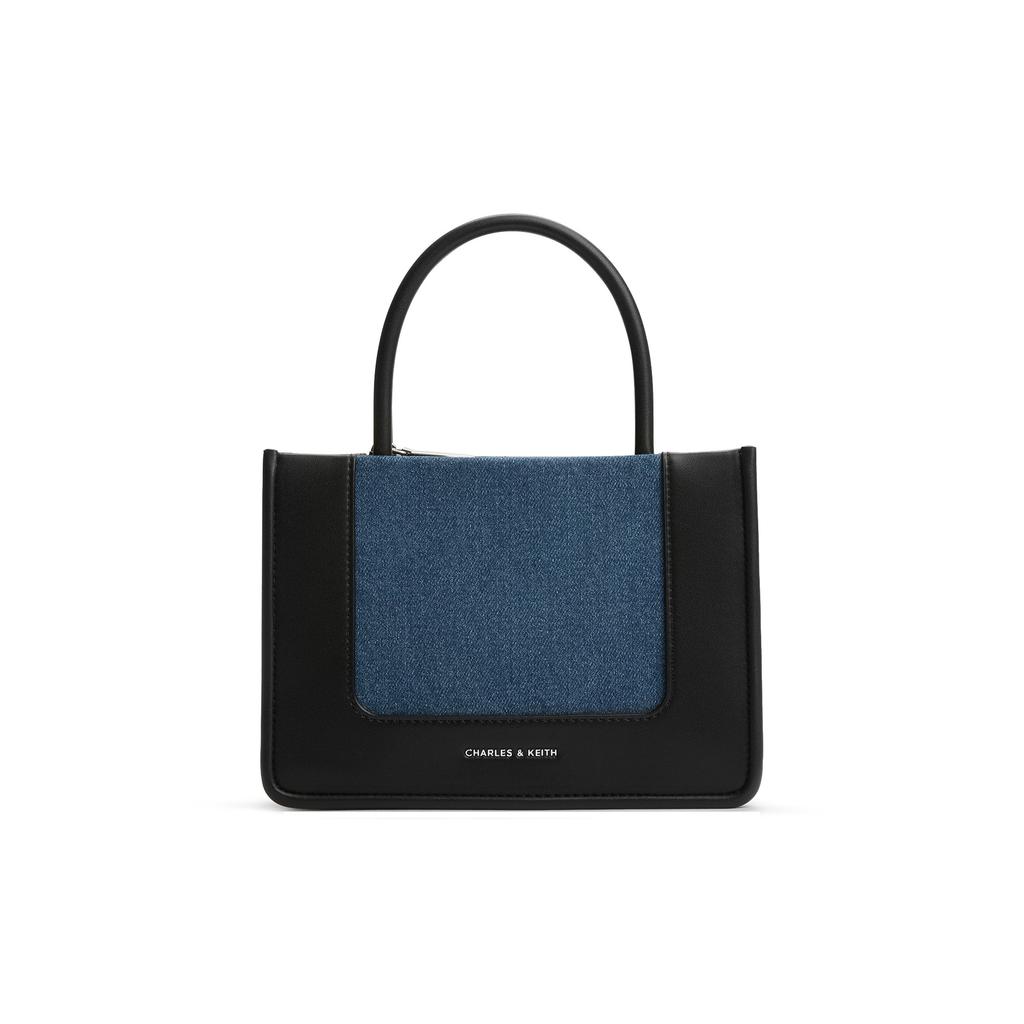 New CHARLES&KEITH PU/fabric Shoulder Bag, Crossbody Bag, Handbag Medium Size Women's Dark Denim Blue/Tan Tea Brown CK2-30701396-1-NEW