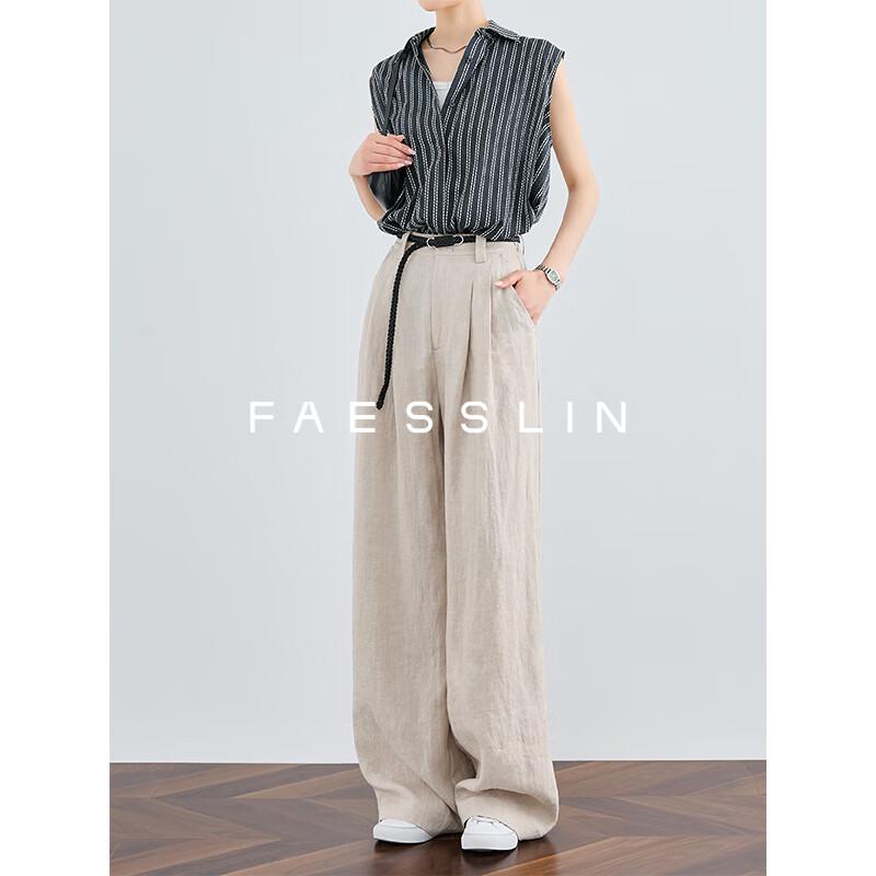 

FAESSLIN Women s 100% Linen High-Waist Wide-Leg Pants XL