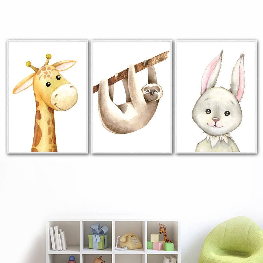 Slon králíček Žirafa Zebra Lenochod Mateřská školka Malba na plátně Severské plakáty a obrazy Nástěnné obrazy Dětská výzdoba dětského pokoje