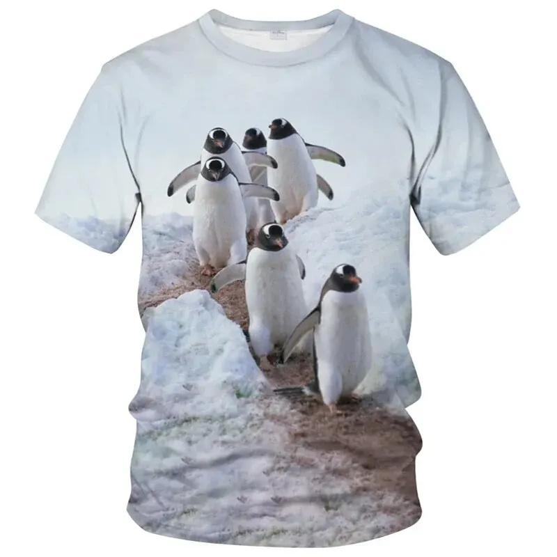 3D Printed Cute Penguin T Shirt For Men Women Animal Pattern T-Shirts Fashion Street Oversized Short Sleeve O-Neck Tees Tops