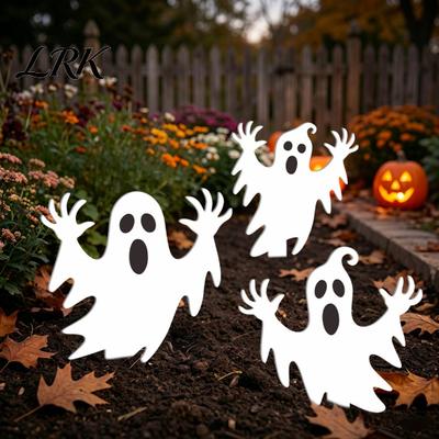 Pathway Decoration Stakes Halloween Ghost Garden Stake, Spooky Glow-in-The-Dark Yard Sign, Pumpkin Holiday Displays Scarecrow Acrylic for Lawn