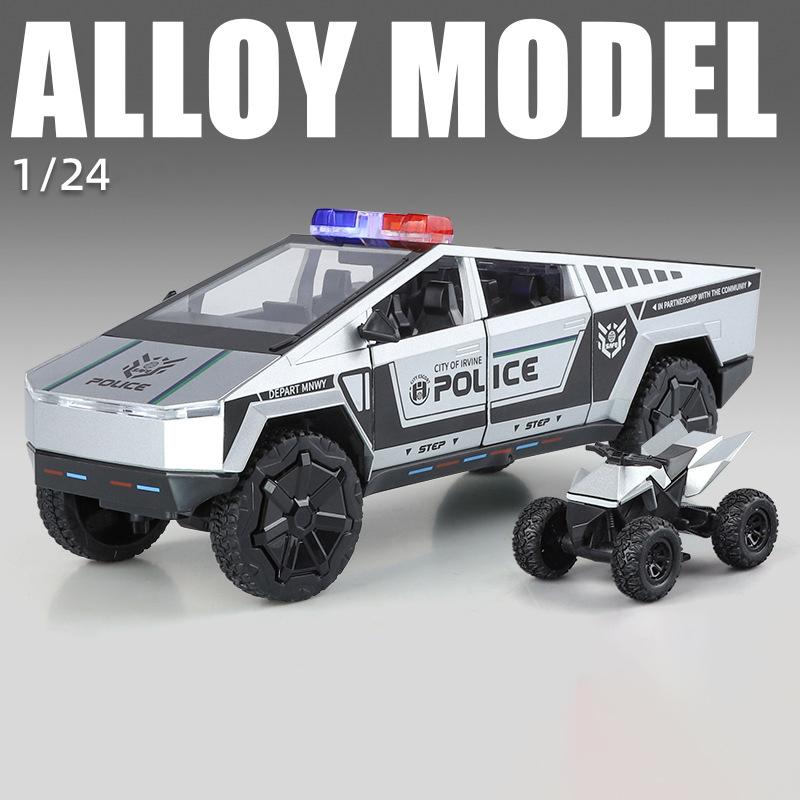 1/24 Tesla Cyber Trucks Alloy Pickup Car Model Diecast Metal Toy Off-road Vehicles Car Model Simulation Sound and Light Kids Gift