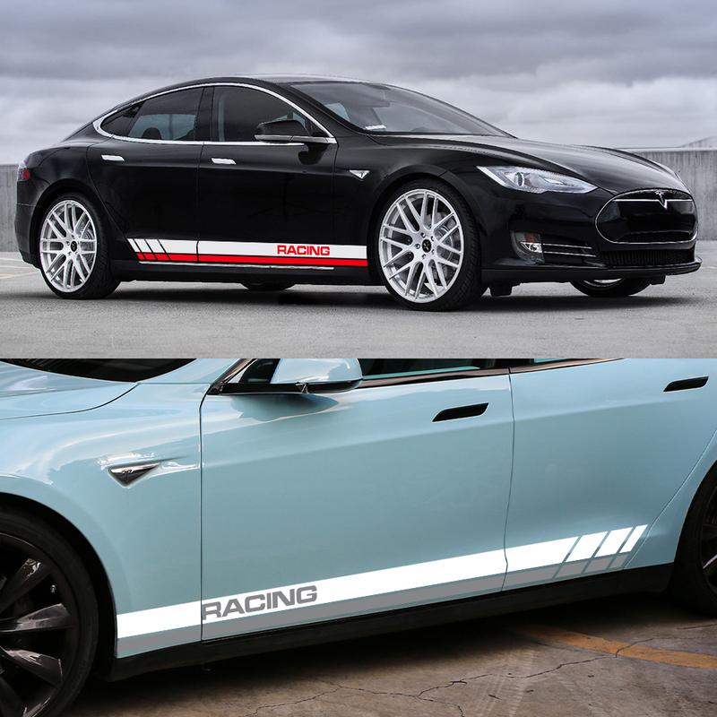 2PCS Car Door Racing Stripe Sticker Vinyl Decor Auto Waterproof Exterior Tuning Accessories For Tesla Model 3 Y S X 2016-2024