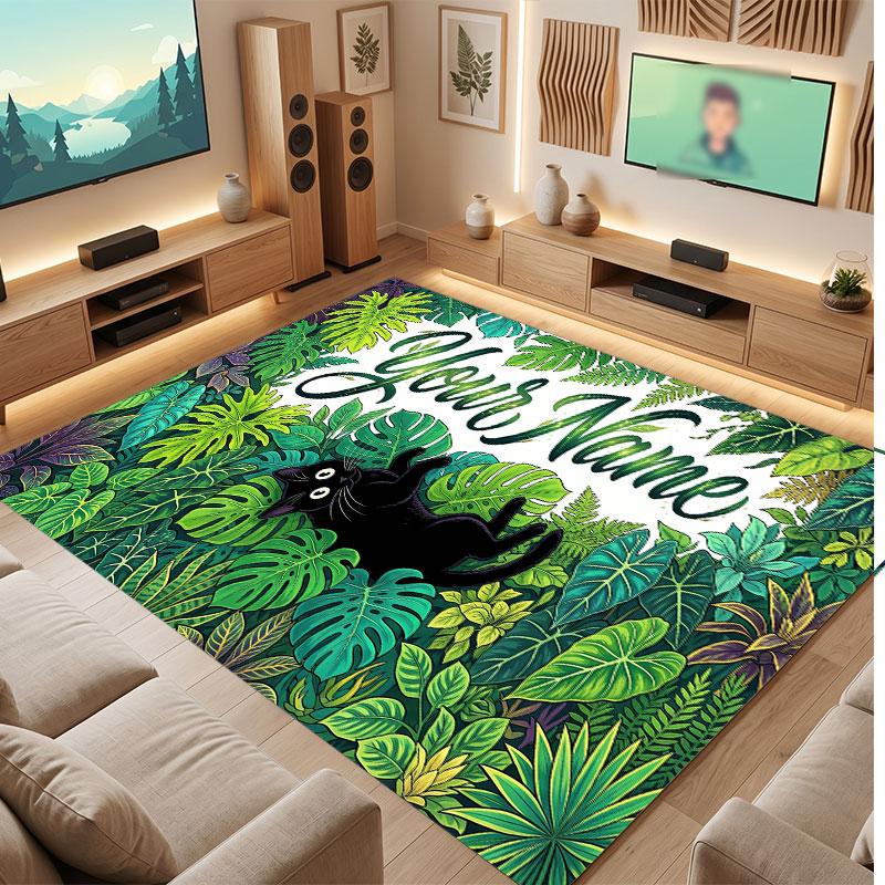 Tapete de Chão de Veludo Cristal Tema Gato Nome Personalizado Texto Tapete Quente Decoração de Casa