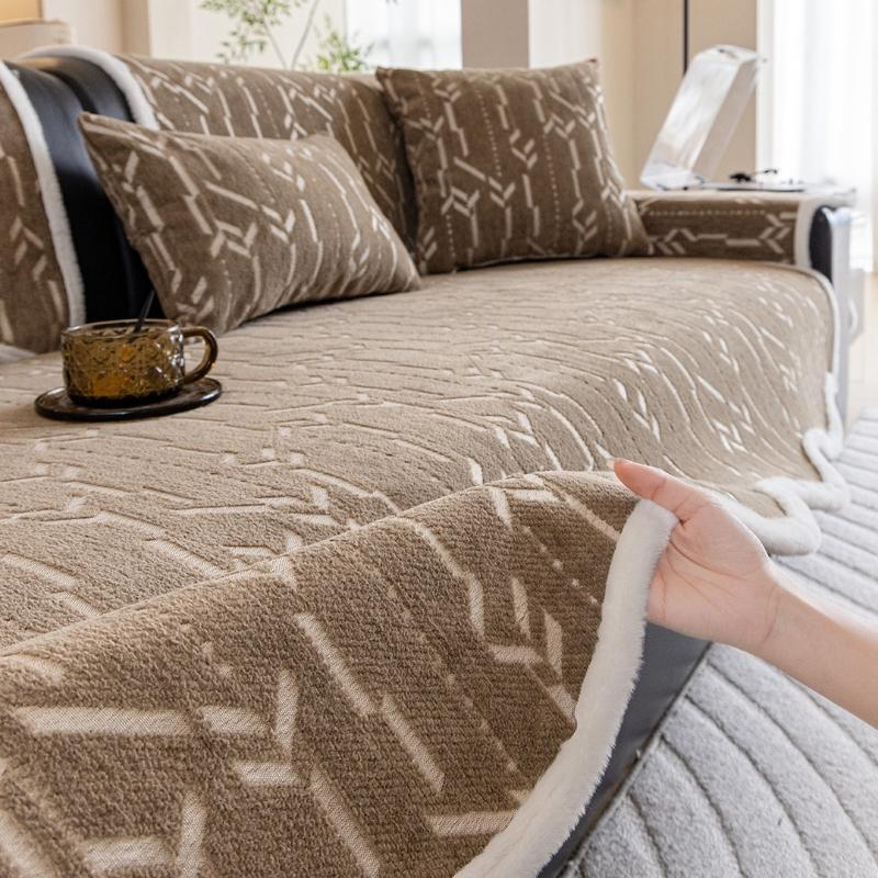 Chenille Sofa Cover for All Seasons Comfortable Straight Row Sofa Seat Cushion Anti Slip and Wrinkle Resistant Cover Cloth Towel