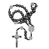 Catholic Rosary Necklace Black Hematite Bead Saint Benedict Medal Jesus Cross Necklace