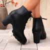 2026 Fashion Short-thigh Boots Autumn New Round Toe Lace-up Side Zipper Platform Anti-slip Wear-resistant High Heels