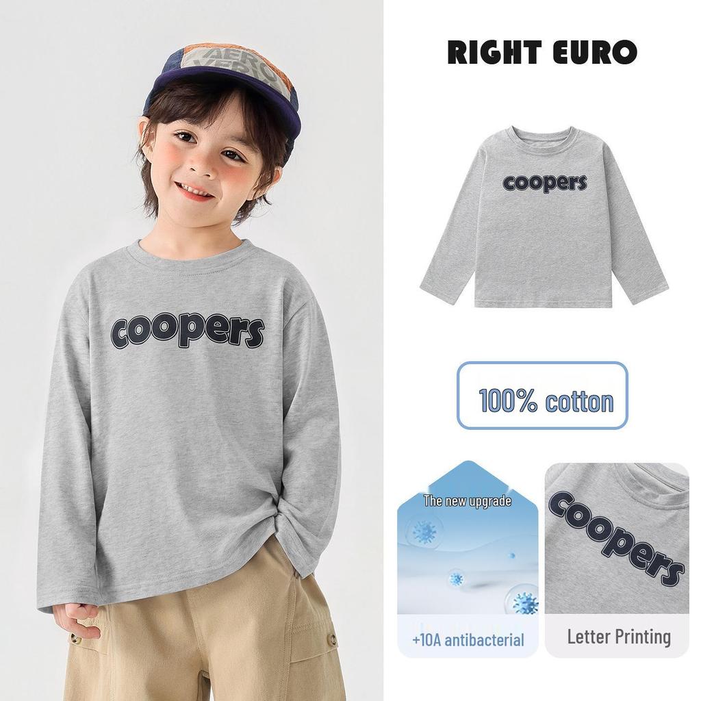 2026 Trendy Boys' Pure Cotton Long-Sleeve T-Shirt for Spring and Fall