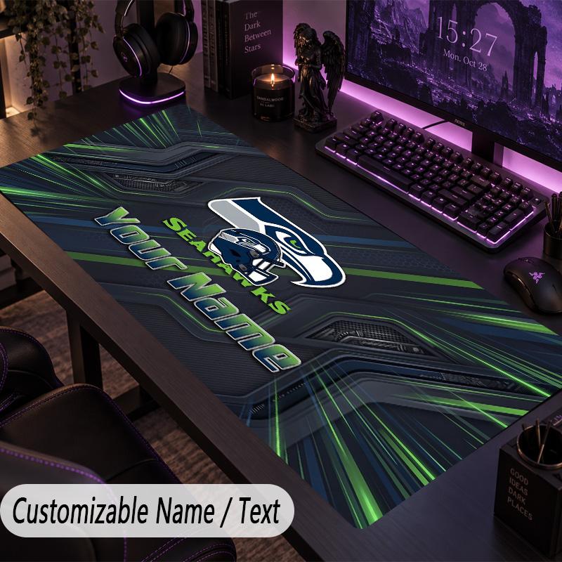Large Mouse PadSeattle Seahawks Custom Name Text Personalized Desk Mat Non Slip Gaming Pad