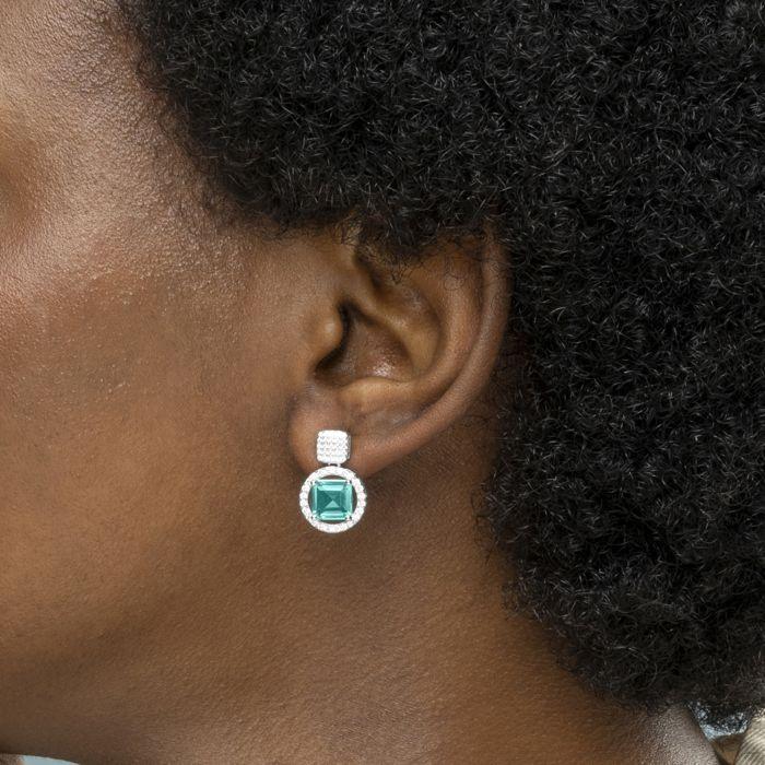 Boucles d'oreilles Luxenter en argent 925 avec zircon émeraude finition en rhodié - Drevara