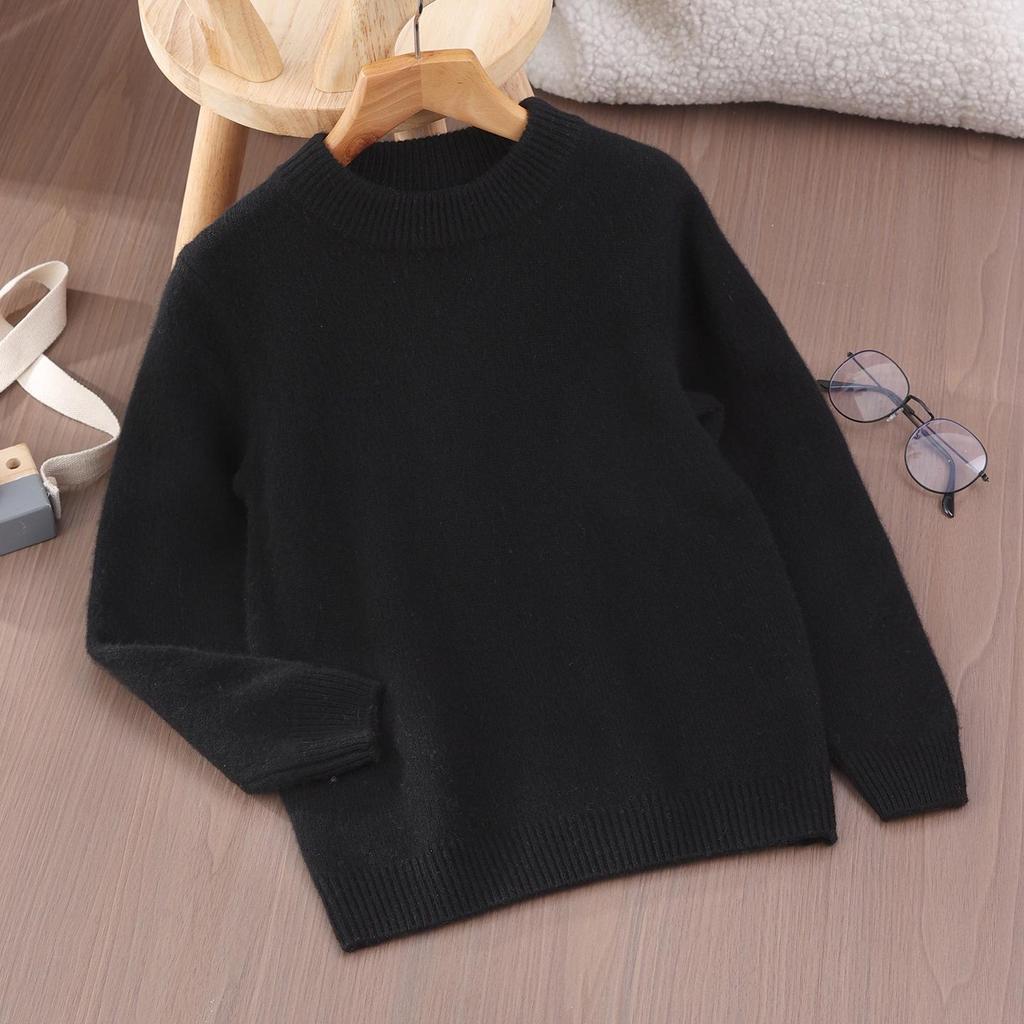 Premium Kids' Solid Color Wool Sweater - Boys' Thick Pullover & Girls' Cashmere Knit Base Layer