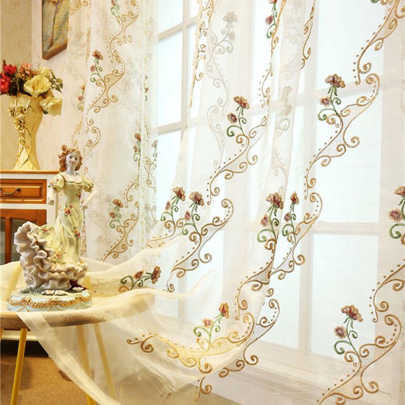 

Прозрачные шторы с вышивкой в ​​европейском и американском стиле - защита от ультрафиолета, дизайн карманов для штанги для декора гостиной, спальни, кухни и офиса 300*270CM