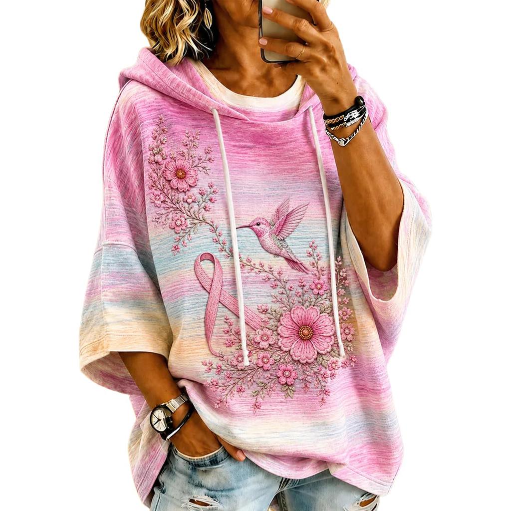 Women's Casual Loose Fit Hoodie with Breast Print
