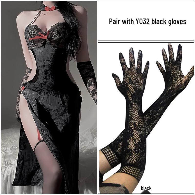 Romantické krajkové halter cheongsam spodní prádlo - Sexy, průsvitné svádění A353