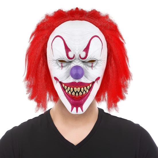 Scary Halloween Clown Masque with Red Hair Full Head Adult Evil Joker Latex Masque for Halloween Party Cosplay Masquerade Costume