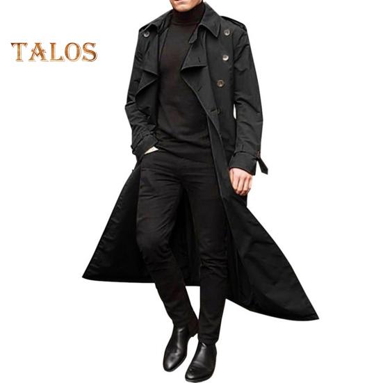 

Мужской тренчкот с лацканами и длинным рукавом, однотонная ветровка, двубортная, длинная, стильная, деловая верхняя одежда для отдыха XL чёрный