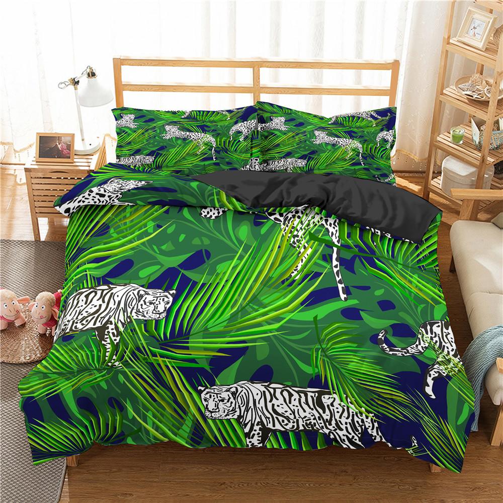 Jungle Animal Duvet Cover King Queen Tropical Plants Palm Leaves Bedding Set Kids Tiger Wildlife 2/3pcs Polyester Quilt Cover