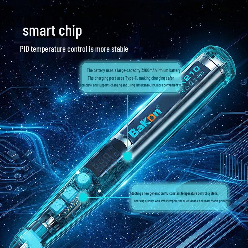 Bakon White Light BK210 USB Wireless Mini Soldering Iron – Portable Electric Welding Pen with Household Tin Soldering Capability.