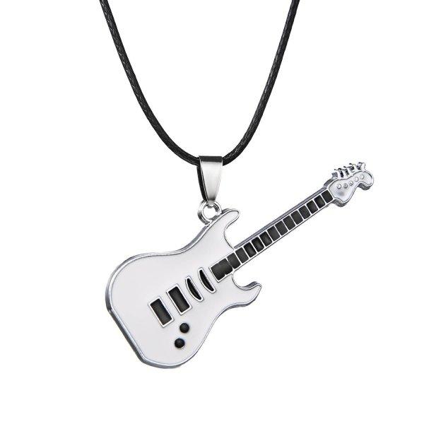 

Fashion Cool Punk Black Stainless Steel Guitar Pendant Necklaces Men Women Leather Chain Hiphop Rock Collar Jewelry Dropshipping