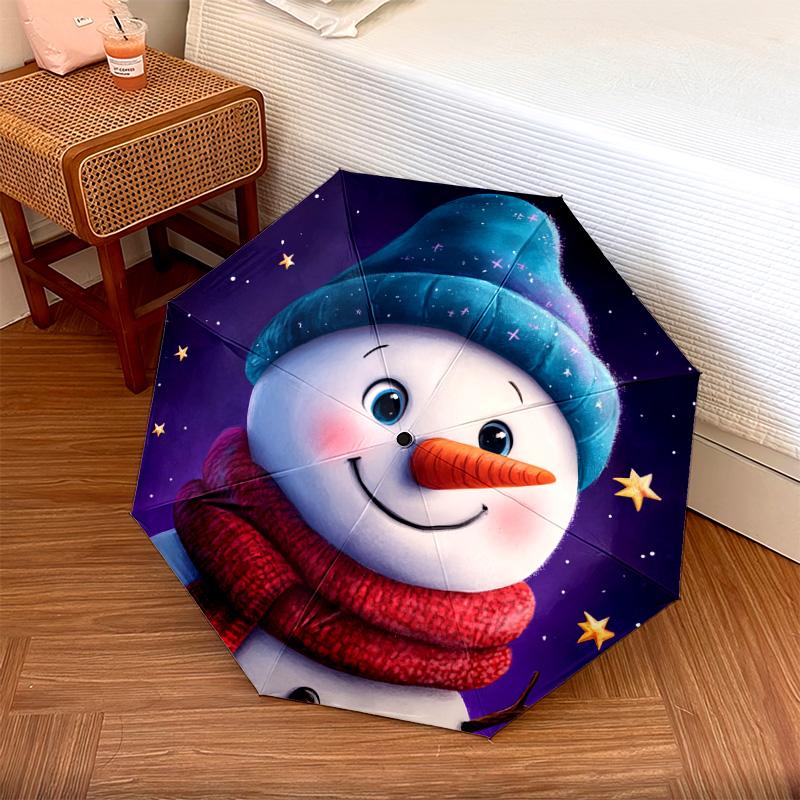 1 Stück Automatischer Faltregenschirm - Schneemann Winter Nacht Muster, Tragbares & Faltbares Design mit 8 Speichen, Weihnachts-Geburtstagsgeschenke