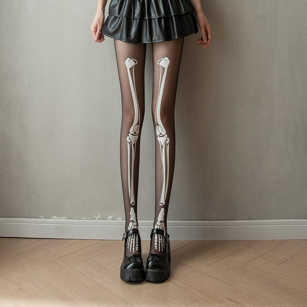Halloween Skeleton Women Pantyhose Ghost Leg Print Contrast Color Glow At Night Luminous Thin Mesh Terrifying Anti-slip Cosplay